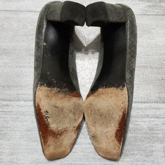 Stuart Weitzman Vintage Metallic Gray Square Toe Heels Women's 9 - Picture 5 of 8